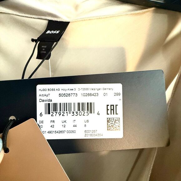 NWT BOSS “Dawida” satin cowl neck midi dress in champagne gold Size 8 - Picture 9 of 16